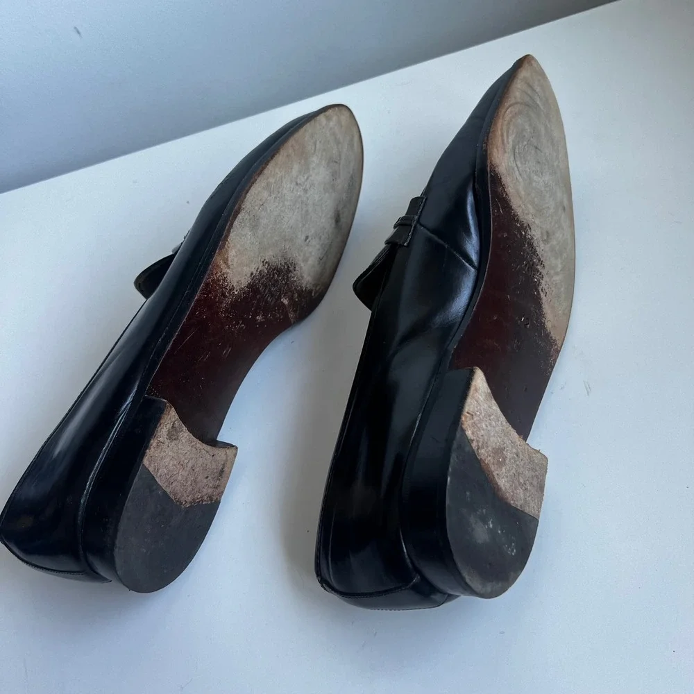 Francesco Bellini Vintage Black Leather Tassel Loafers Made in Italy Size 12 M